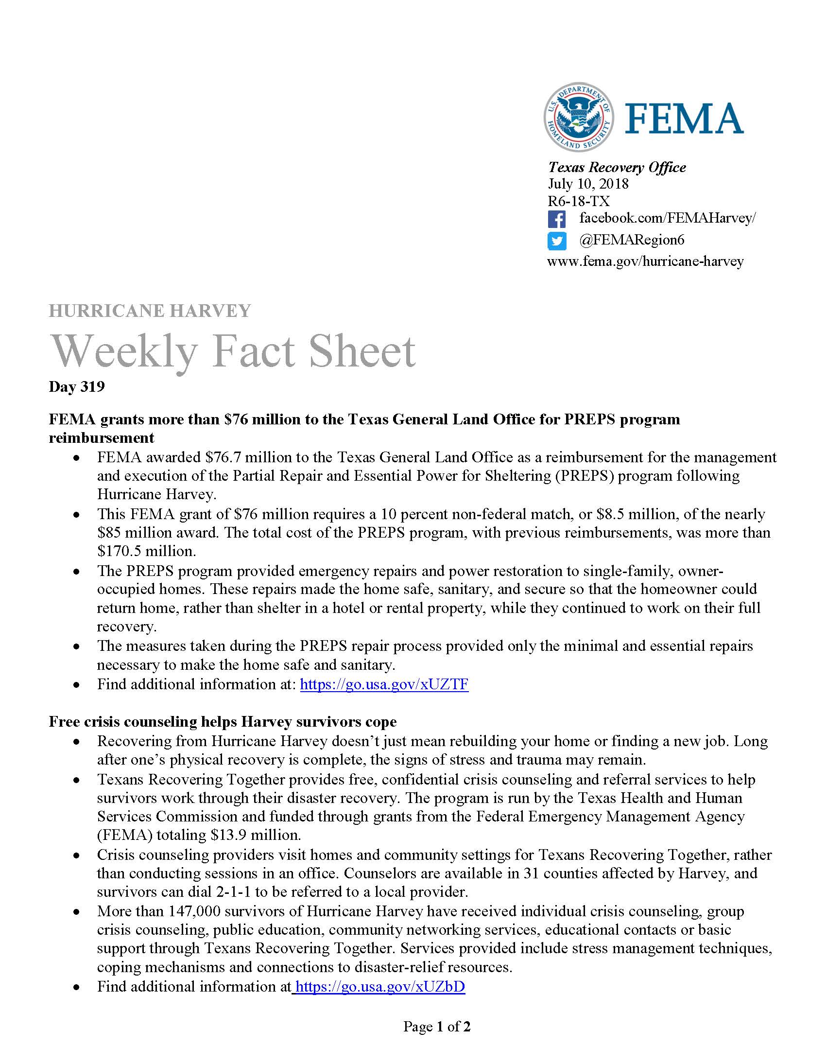 FEMA Weekly Fact Sheet Aransas County Happenings