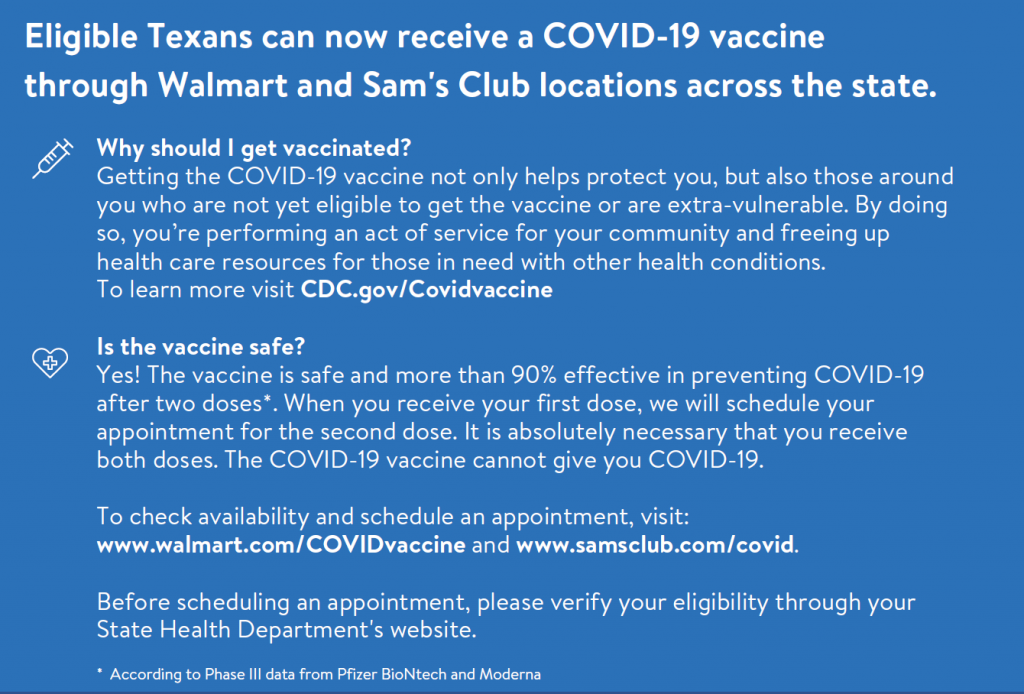 1st Page of Vaccination Locations Document